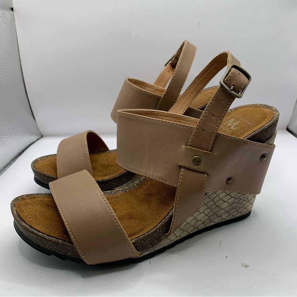 Mark Jenkins Wedge Sandal Women's Size 7 UK 37 Snake Skin Tan Leather Heels F6